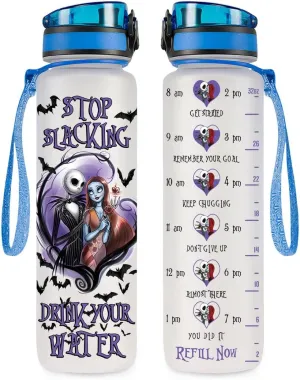 Slacking Drink Your Water 32 Oz Water Track Bottle, Nightmare Water Bottle With Time Marker, Motivational Insulated Water Bottle, Gift For Couple