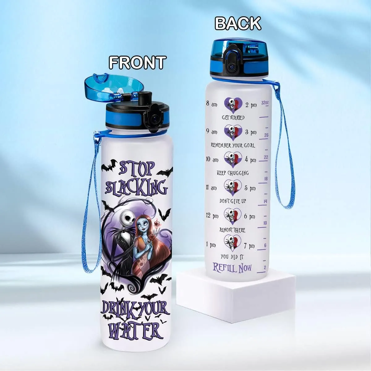 Slacking Drink Your Water 32 Oz Water Track Bottle, Nightmare Water Bottle With Time Marker, Motivational Insulated Water Bottle, Gift For Couple