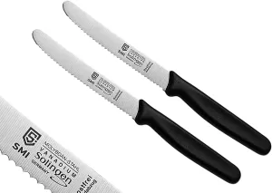 SMI - 4.3 inch 2 Pcs German Tomato Knife Serrated Utility Knife Black Table Knife Paring Knife Solingen Knife Made in Germany