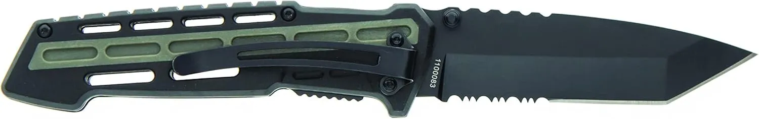 Smith & Wesson M&P AR Overmold 8.2in High Carbon S.S. Folding Knife with 3.5in Serrated Tanto Blade and Rubber Handle for Outdoor Survival and EDC