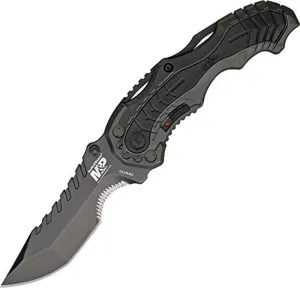 Smith & Wesson SWMP6S 7.7in High Carbon S.S. Assisted Folding Knife with 3.4in Serrated Clip Point Blade and Aluminum Handle for Tactical, Survival and EDC,Black
