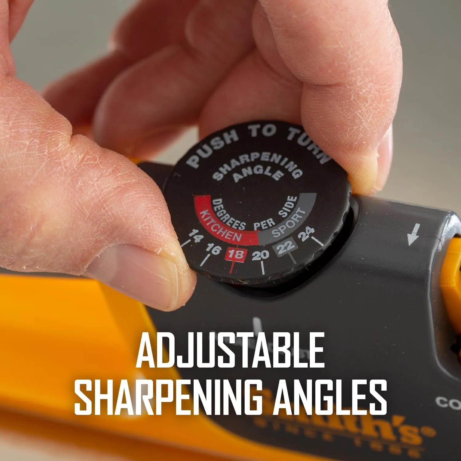 Smith's Adjustable Angle 2-Stage Knife Sharpener - Grey/Yellow, Restores Blades for Hunting, Pocket & Serrated Knives