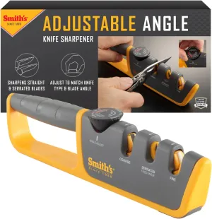 Smith's Adjustable Angle 2-Stage Knife Sharpener - Grey/Yellow, Restores Blades for Hunting, Pocket & Serrated Knives