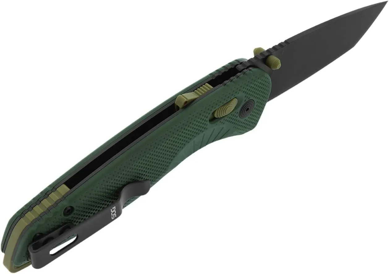 SOG Aegis at Tanto Outdoor Pocket Folding Opening Knife, Ambidextrous at-XR Lock with Ergonomic Handle, Heat-Treated D2 Steel Blade, Built-in Blade Locking Safety and Spine-Mounted Safety System