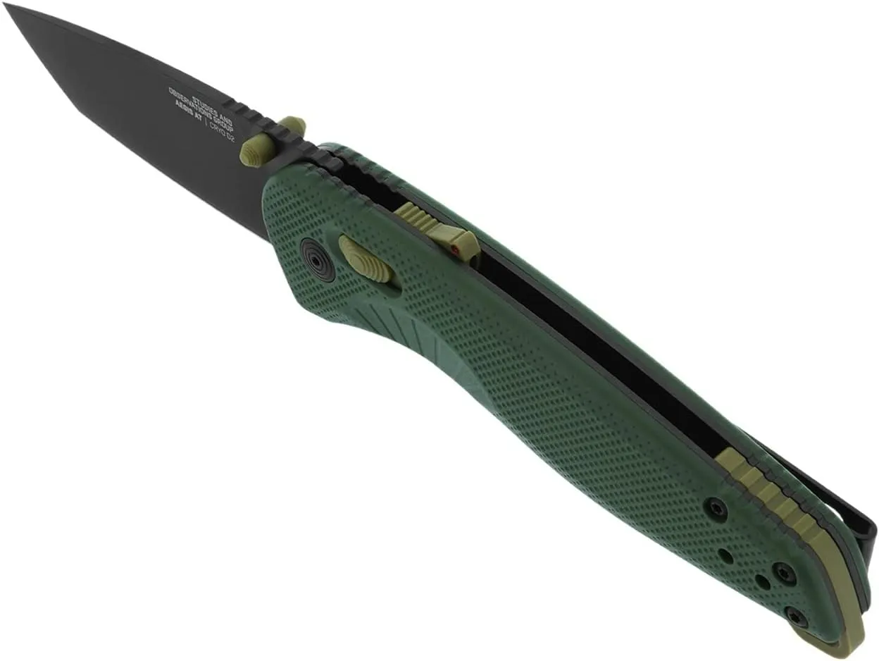 SOG Aegis at Tanto Outdoor Pocket Folding Opening Knife, Ambidextrous at-XR Lock with Ergonomic Handle, Heat-Treated D2 Steel Blade, Built-in Blade Locking Safety and Spine-Mounted Safety System