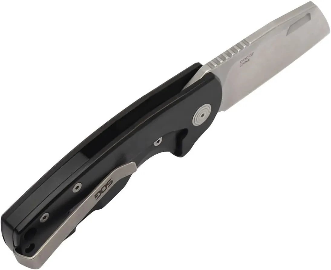 SOG Stout FLK Cleaver Daily Carry Folding Knives | G10 & Steel Handle | CRYO D2 Steel Blade | Short-Blade Frame Lock Folder
