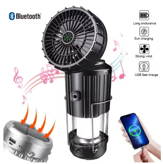 Solar Camping Lantern Bluetooth Speaker with Fan Emergency Charger