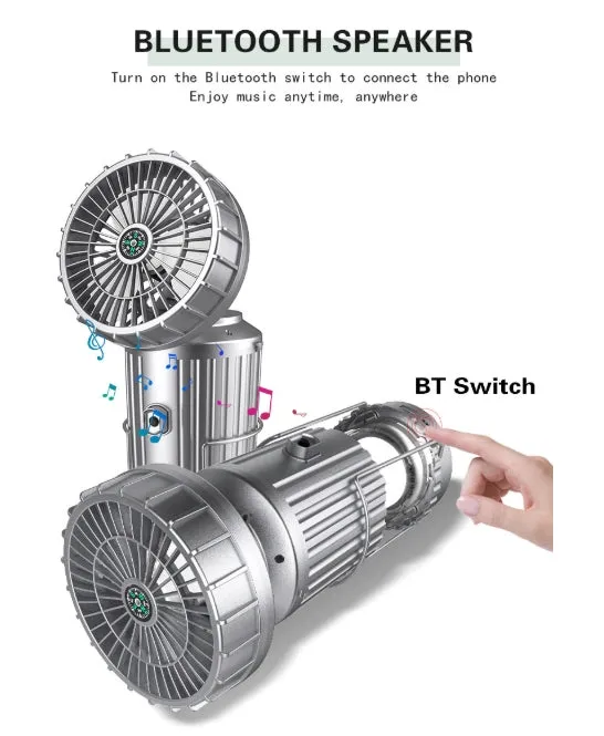Solar Camping Lantern Bluetooth Speaker with Fan Emergency Charger