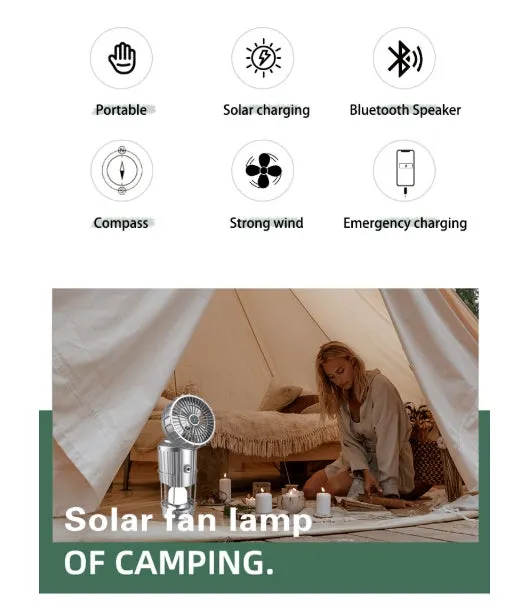 Solar Camping Lantern Bluetooth Speaker with Fan Emergency Charger