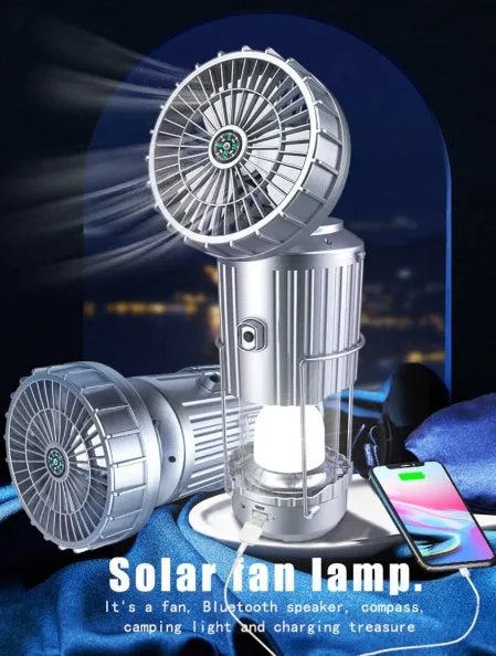 Solar Camping Lantern Bluetooth Speaker with Fan Emergency Charger