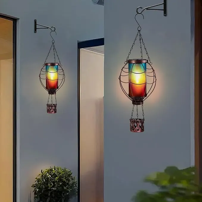 Solar Hot Air Balloon Decor,Metal LED Balloon Lights,Hanging Solar Lanterns Outdoor Waterproof,Hot Air Balloon Solar Lantern for Garden Patio Pathway Yard Porch Decorations(Blue Pink)