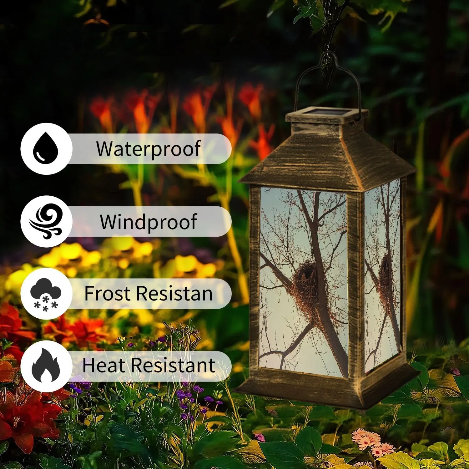 Solar Lantern Squirrel nest Winter Outdoor Waterproof Garden Hanging Lantern Solar Powered Lighting Outside Table Lamp for Patio Deck Camping 1 Pack