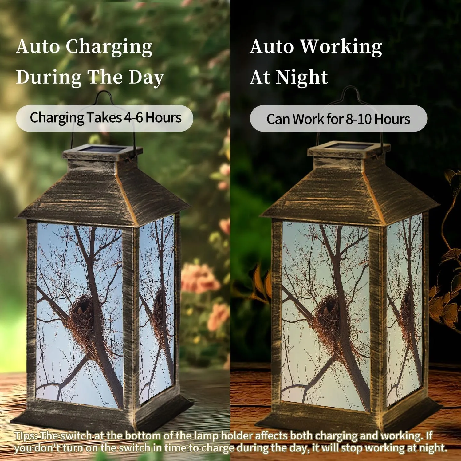 Solar Lantern Squirrel nest Winter Outdoor Waterproof Garden Hanging Lantern Solar Powered Lighting Outside Table Lamp for Patio Deck Camping 1 Pack