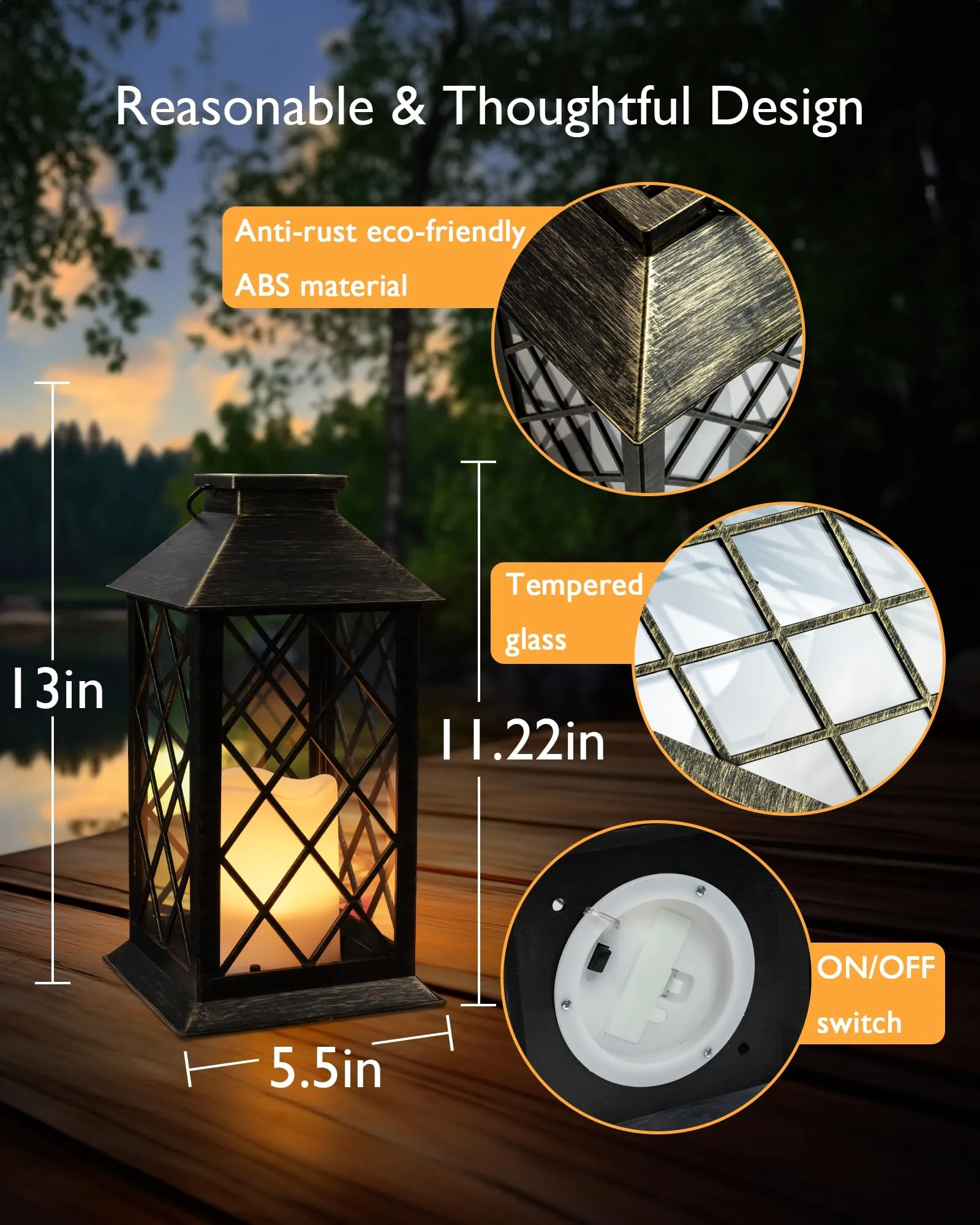 Solar Lanterns Outdoor Waterproof Hanging with Flickering Flameless Candles, 2 Pack Garden Outdoor Lantern Decorative for Patio Front Porch Backyard Balcony Cabin Outside (Bronze)