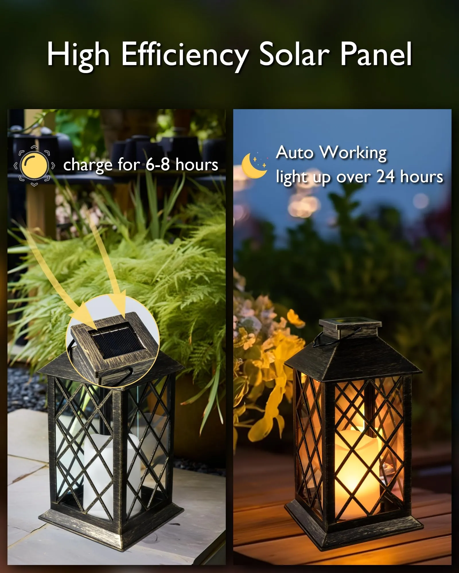 Solar Lanterns Outdoor Waterproof Hanging with Flickering Flameless Candles, 2 Pack Garden Outdoor Lantern Decorative for Patio Front Porch Backyard Balcony Cabin Outside (Bronze)