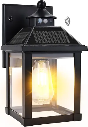 Solar Wall Lights Outdoor: Solar Porch Sconce Light with 3 Lighting Modes & Motion Sensor - Dusk to Dawn Waterproof Lantern Fixture, for Front Door Garage Porch Yard Fence