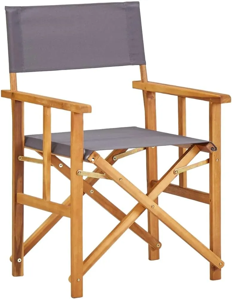 Solid Acacia Wood Director's Chairs Set of 2 Foldable Outdoor Lounge Chairs with Fabric Seat & Backrest, Brown Dark Gray for Camping Beach Patio Lawn