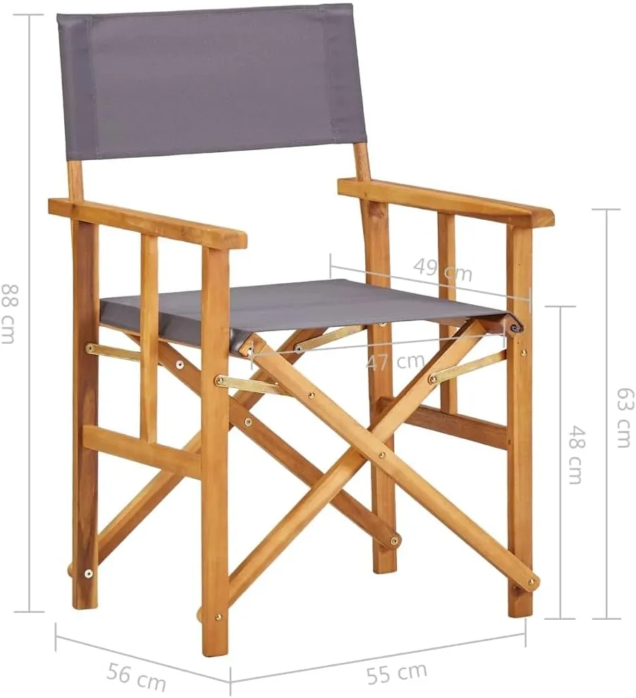 Solid Acacia Wood Director's Chairs Set of 2 Foldable Outdoor Lounge Chairs with Fabric Seat & Backrest, Brown Dark Gray for Camping Beach Patio Lawn