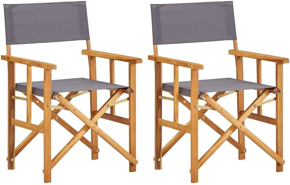 Solid Acacia Wood Director's Chairs Set of 2 Foldable Outdoor Lounge Chairs with Fabric Seat & Backrest, Brown Dark Gray for Camping Beach Patio Lawn