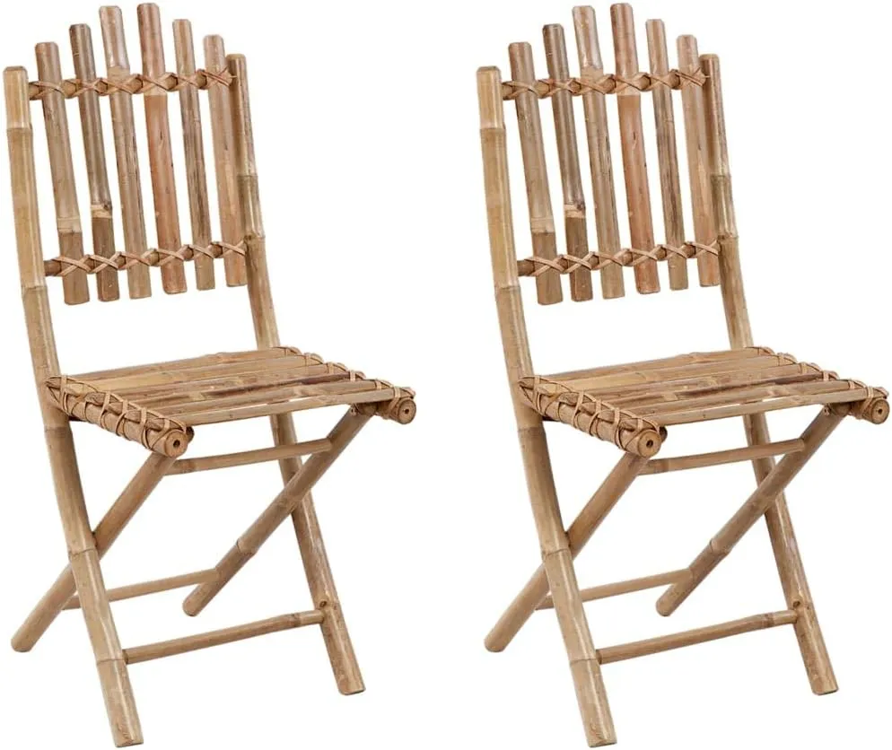 Solid Bamboo Folding Patio Chairs 2 Pack with Black Cushions Outdoor Furniture Foldable for Garden Patio Dining Beach and Camping Comfortable Lounge Seating
