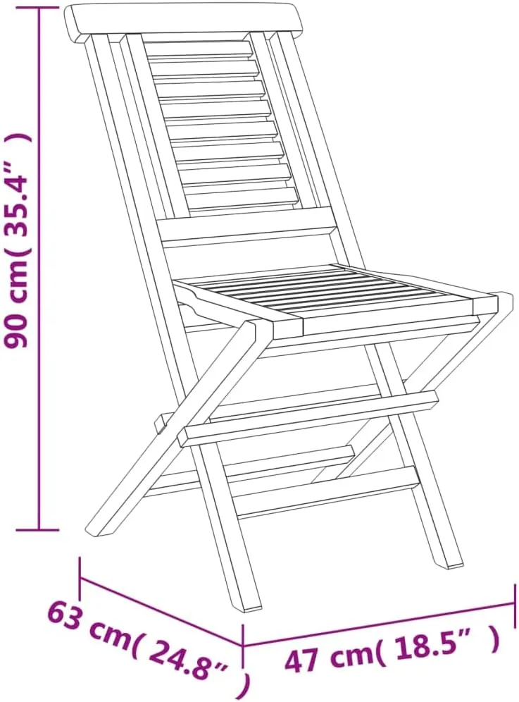 Solid Teak Wood Folding Patio Chairs 2-Pack 18.5"x24.8"x35.4" Outdoor Furniture for Poolside Camping Beach Lounge Comfortable Foldable Seating