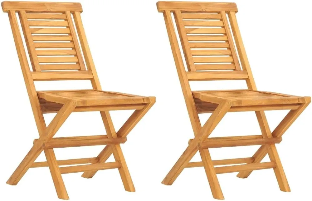 Solid Teak Wood Folding Patio Chairs 2-Pack 18.5"x24.8"x35.4" Outdoor Furniture for Poolside Camping Beach Lounge Comfortable Foldable Seating