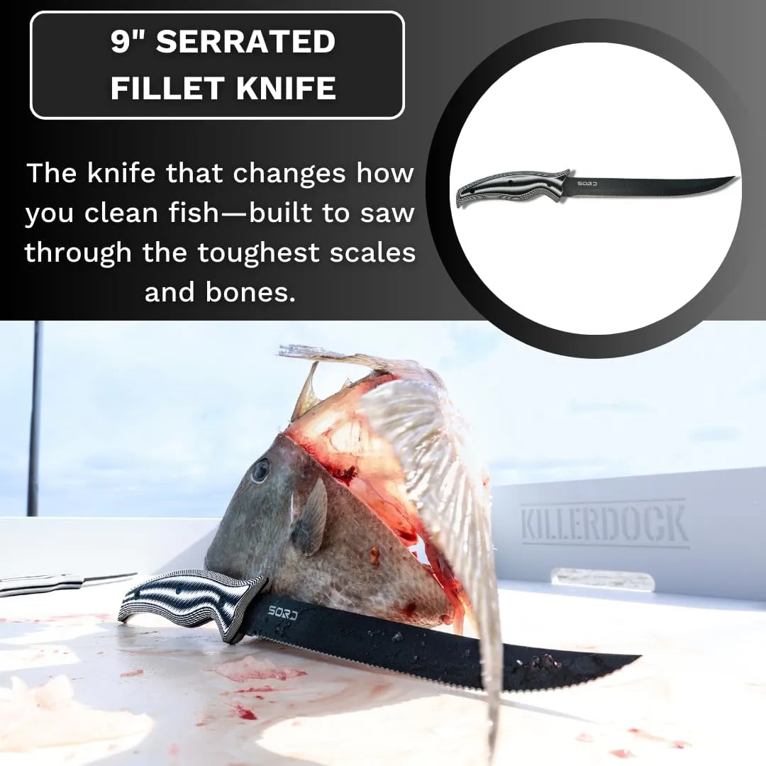 SORD 5-9' Fillet Knife - Fishing & Meat Cutting with Sheath - Razor Sharp Carbon Steel Filet Knife for Cleaning Fish and Skinning - Full Tang G10 Handle | Corrosion Resistant