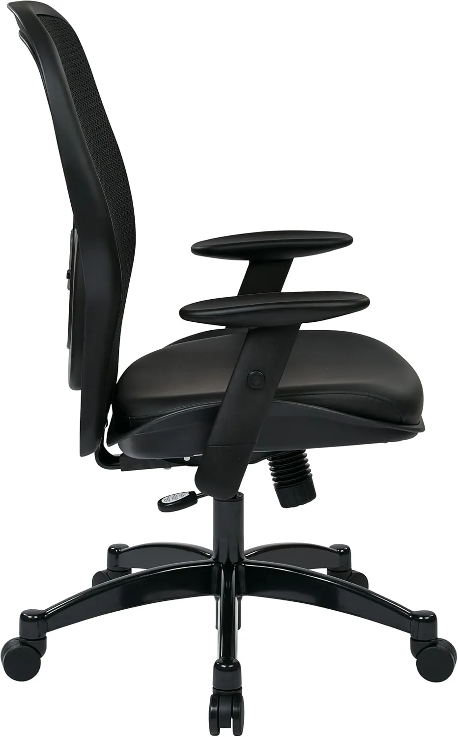 SPACE Seating Breathable Mesh Black Back and Padded Eco Leather Seat, 2-to-1 Synchro Tilt Control, Adjustable Arms and Lumbar Support with Gunmetal Finish Base Managers Chair