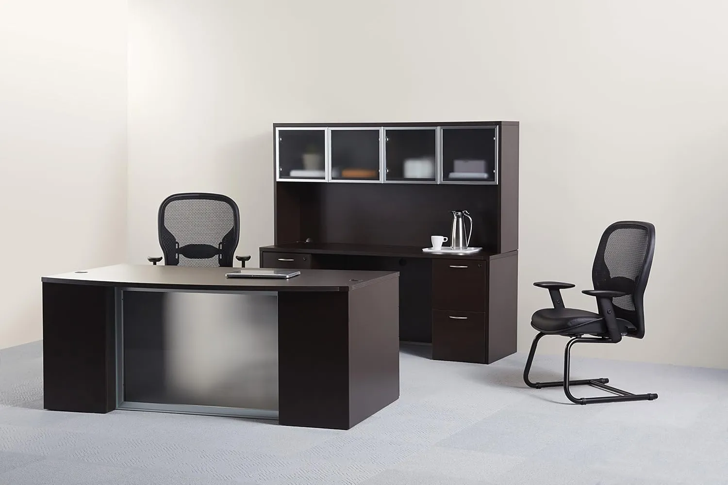 SPACE Seating Breathable Mesh Black Back and Padded Eco Leather Seat, 2-to-1 Synchro Tilt Control, Adjustable Arms and Lumbar Support with Gunmetal Finish Base Managers Chair
