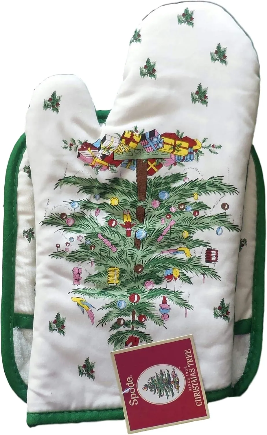 Spode Christmas Tree 2-pc Kitchen Gift Set: Oven Mitt & Square Pot Holder