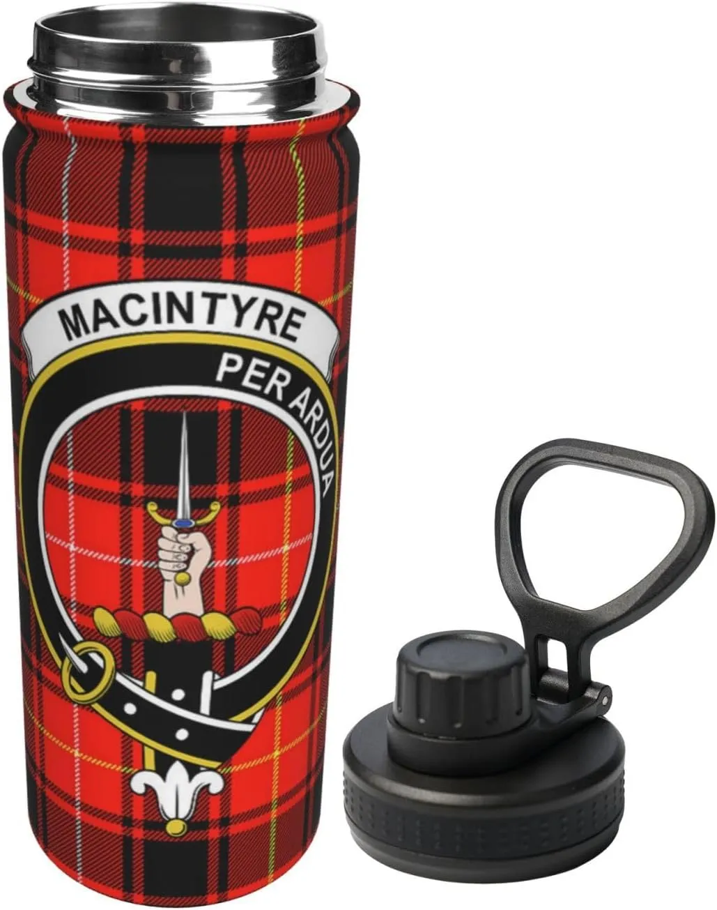 Sports Water Bottle Vacuum Insulated, Macintyre Modern Tartan Clan Badge Stainless Steel Double wall for Gym Travel 18 Oz