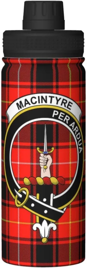 Sports Water Bottle Vacuum Insulated, Macintyre Modern Tartan Clan Badge Stainless Steel Double wall for Gym Travel 18 Oz