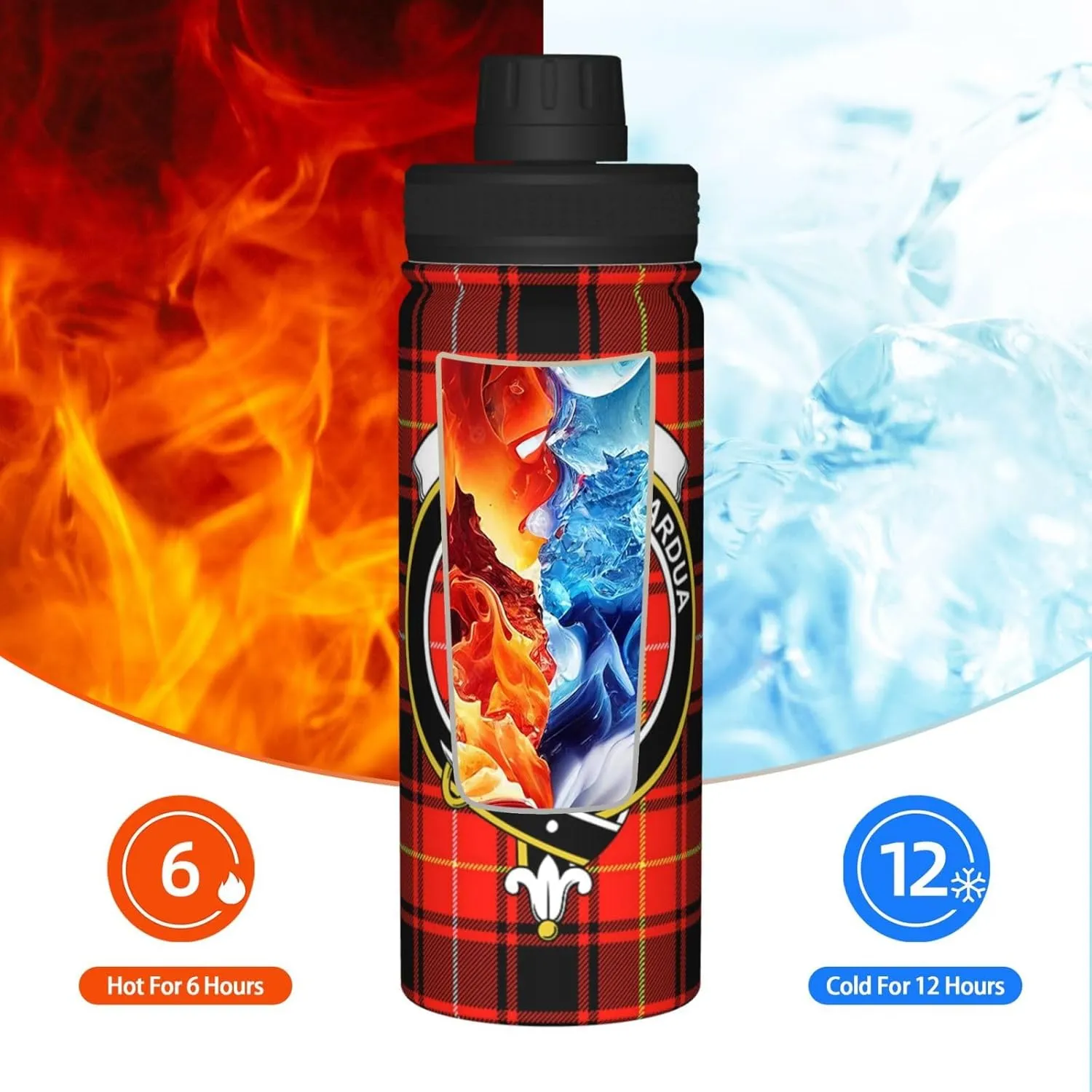 Sports Water Bottle Vacuum Insulated, Macintyre Modern Tartan Clan Badge Stainless Steel Double wall for Gym Travel 18 Oz