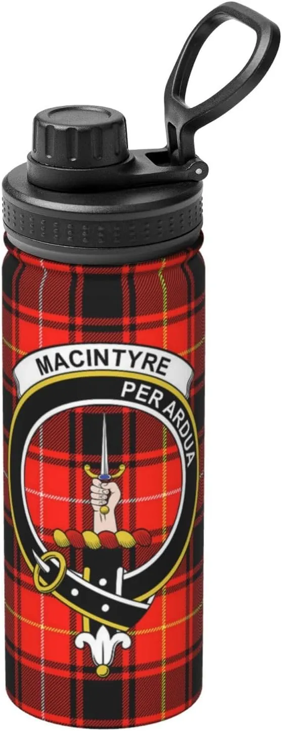 Sports Water Bottle Vacuum Insulated, Macintyre Modern Tartan Clan Badge Stainless Steel Double wall for Gym Travel 18 Oz