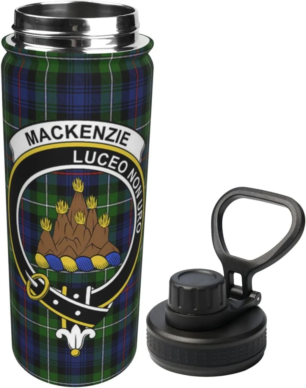 Sports Water Bottle Vacuum Insulated, Mackenzie Tartan Clan Badge Stainless Steel Double wall for Gym Travel 18 Oz