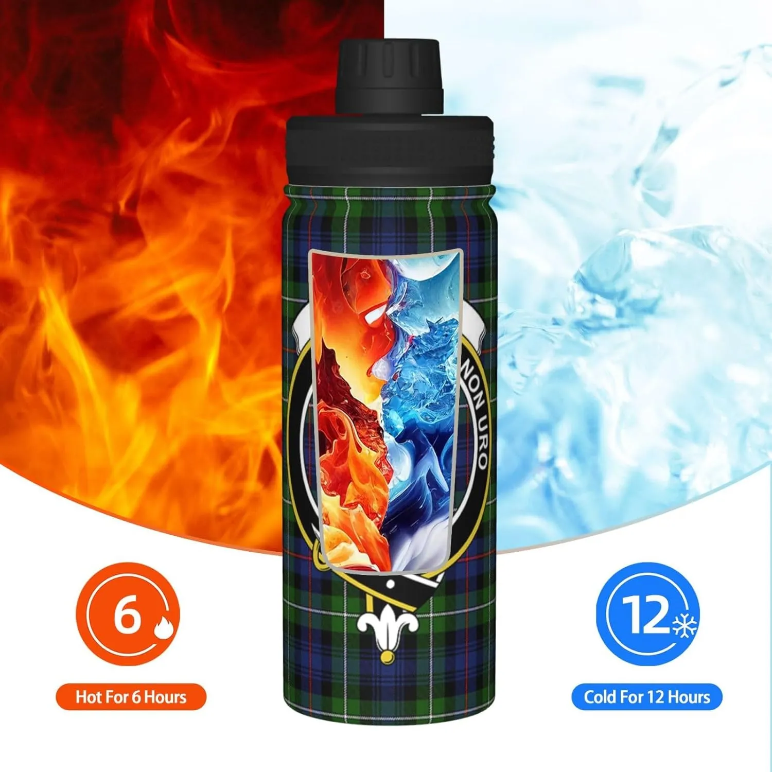 Sports Water Bottle Vacuum Insulated, Mackenzie Tartan Clan Badge Stainless Steel Double wall for Gym Travel 18 Oz