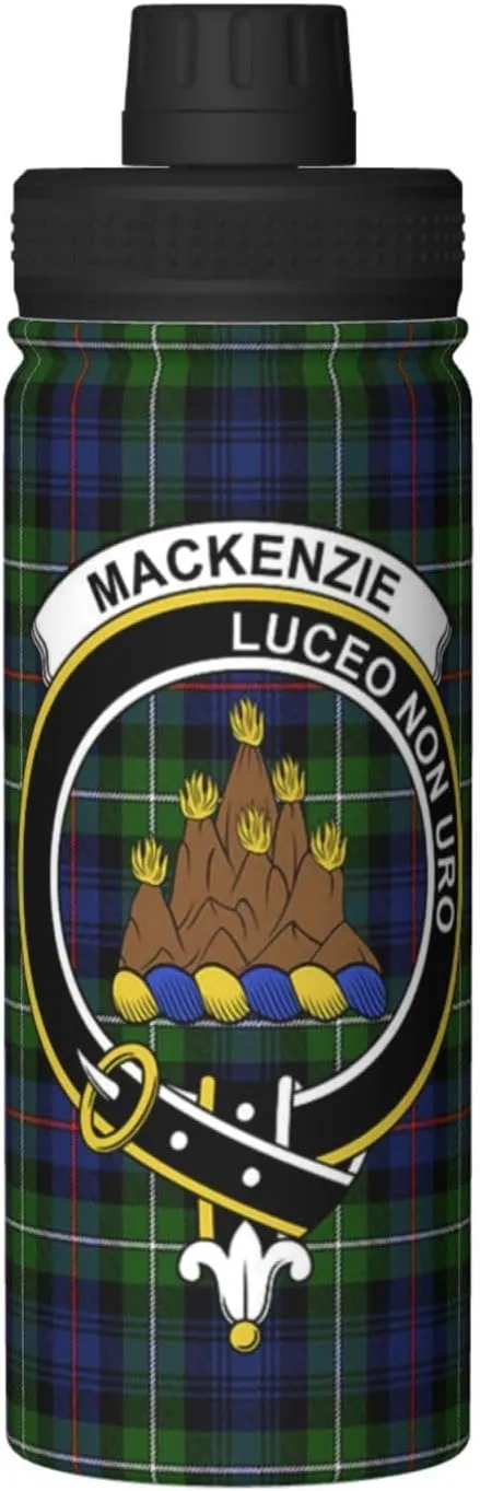 Sports Water Bottle Vacuum Insulated, Mackenzie Tartan Clan Badge Stainless Steel Double wall for Gym Travel 18 Oz