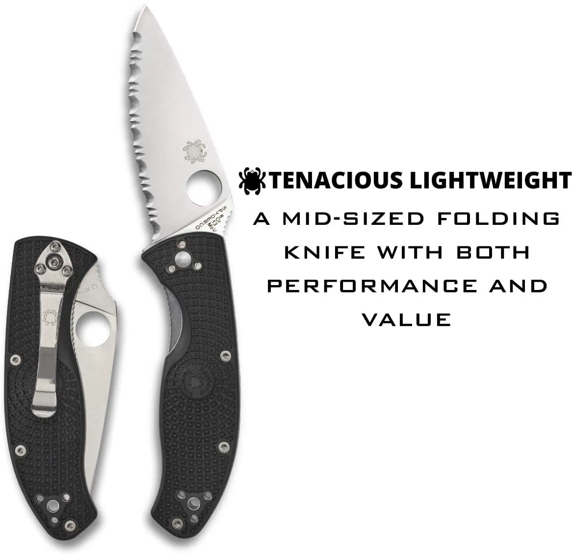 Spyderco C122SBK Tenacious Lightweight Satin Serrated Folding Knife