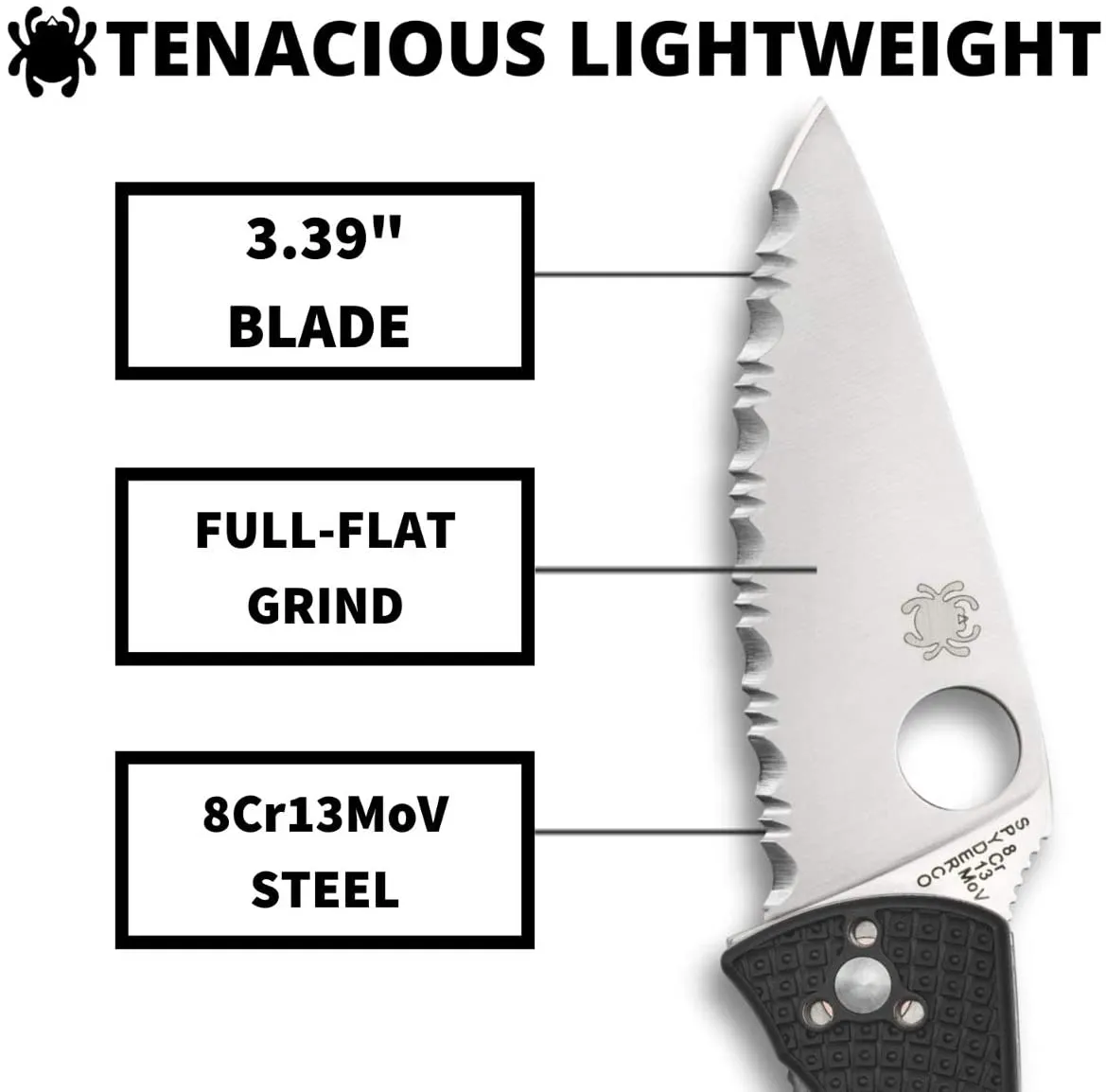 Spyderco C122SBK Tenacious Lightweight Satin Serrated Folding Knife