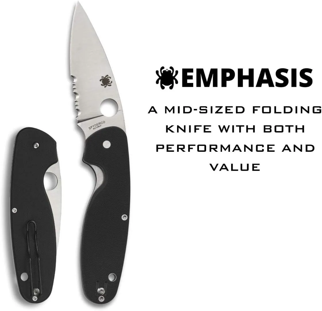 Spyderco Emphasis Value Knife with 3.58" Stainless Steel Blade and Durable Black G-10 Handle - CombinationEdge - C245GPS