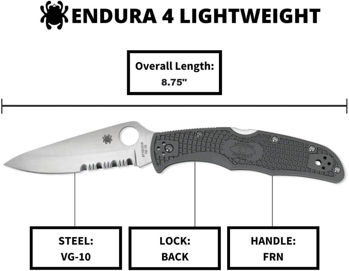 Spyderco Endura 4 FRN Foliage Green C10PSFG Folding  Partially Serrated Edge Pocket Knife