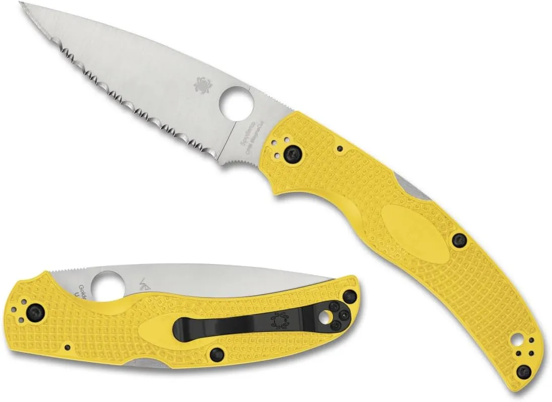 Spyderco Knives Native Chief Salt Lightweight Yellow C244SYL Serrated MagnaCut Stainless Pocket Knife