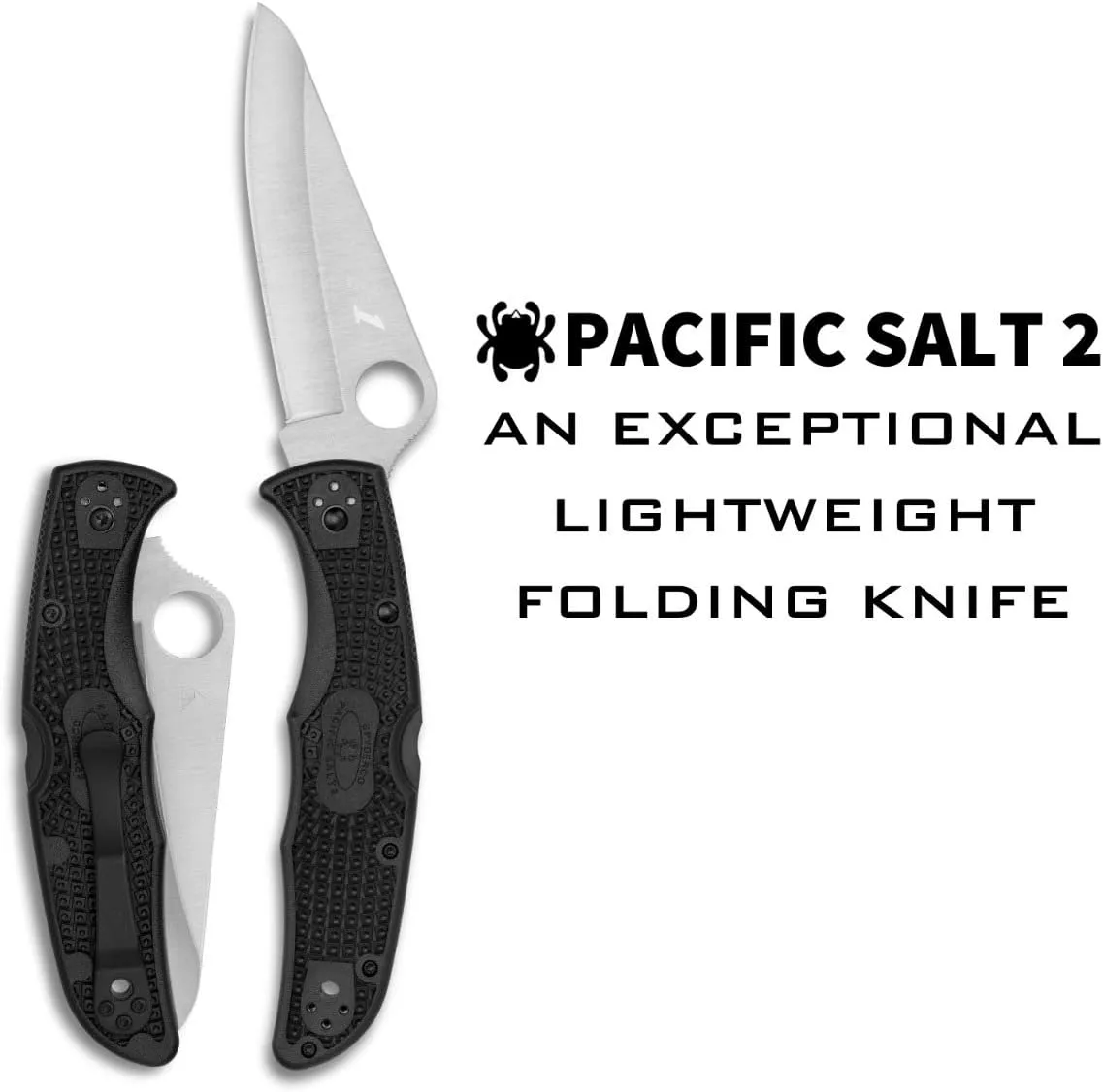 Spyderco Pacific Salt 2 Lightweight Knife with 3.78" Corrosion Resistant H-1 Steel Blade and Black Non-Slip FRN Handle