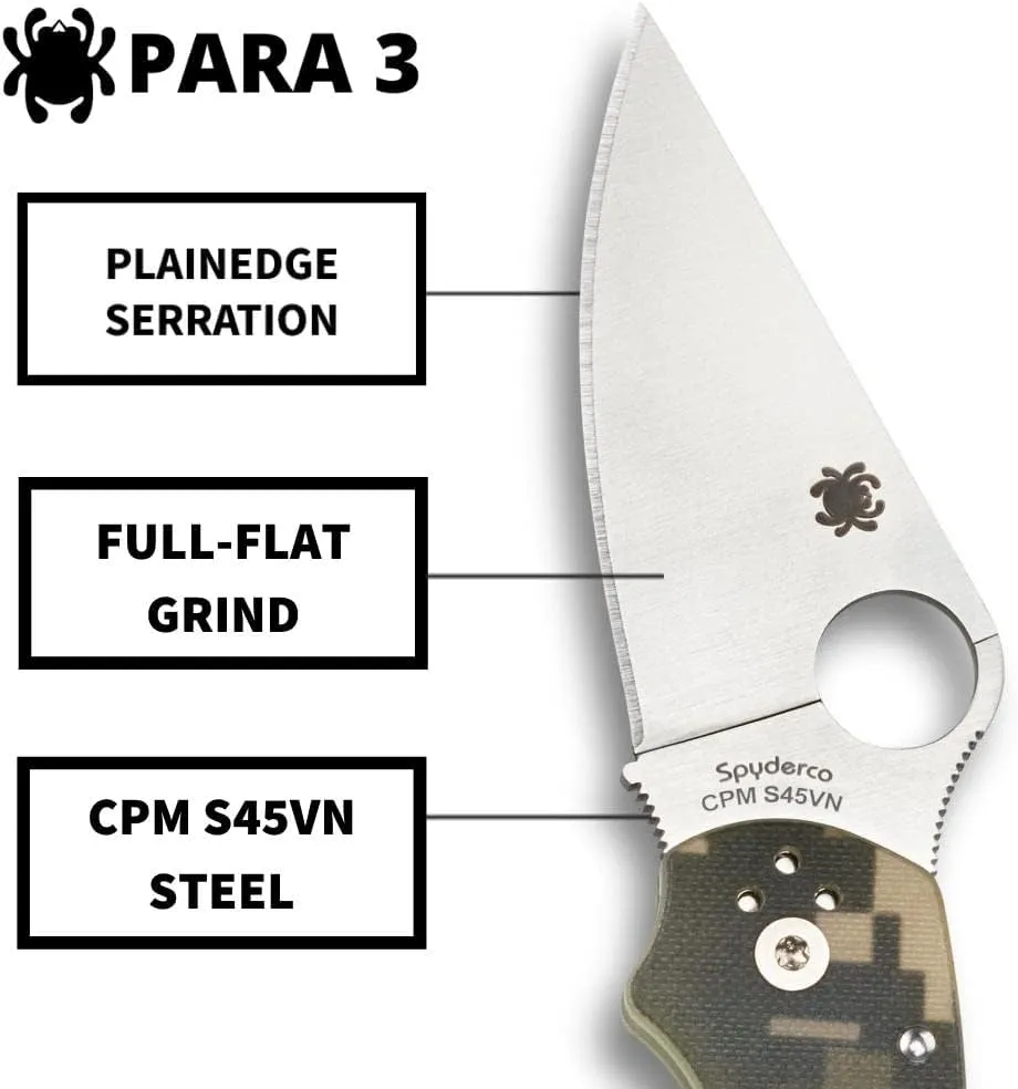 Spyderco Para 3 Digital Camouflage G-10 2.93" Plain Edge Folding Pocket Knife (C223GPCMO)