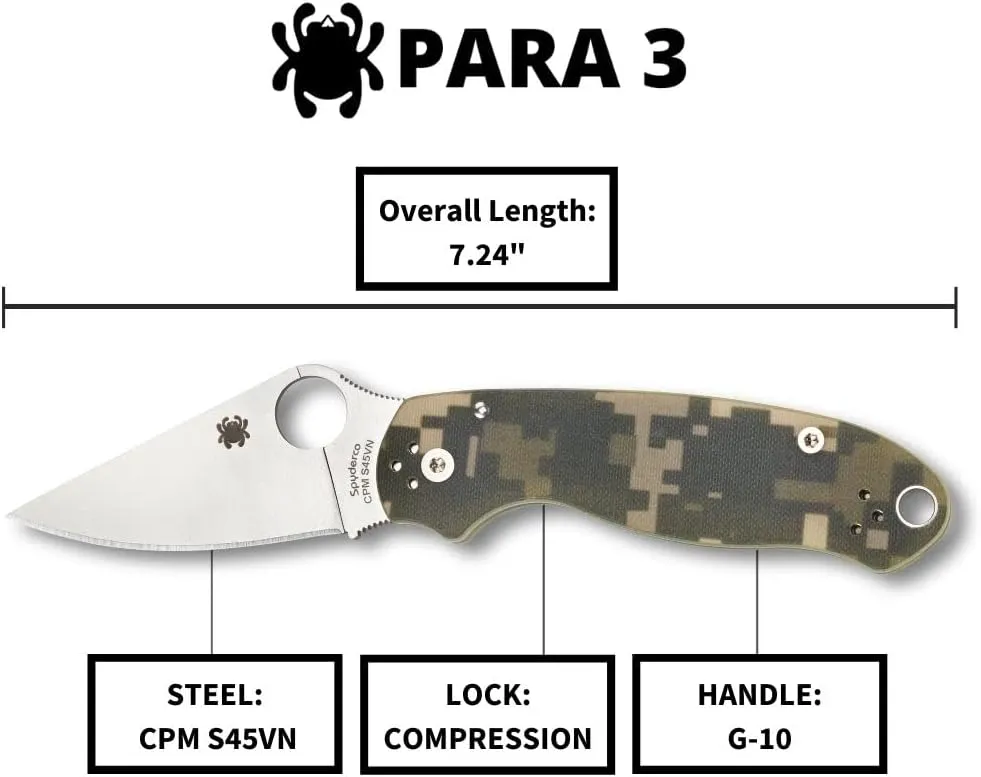 Spyderco Para 3 Digital Camouflage G-10 2.93" Plain Edge Folding Pocket Knife (C223GPCMO)