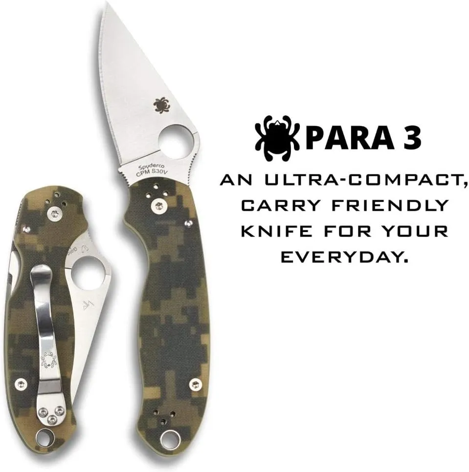 Spyderco Para 3 Digital Camouflage G-10 2.93" Plain Edge Folding Pocket Knife (C223GPCMO)