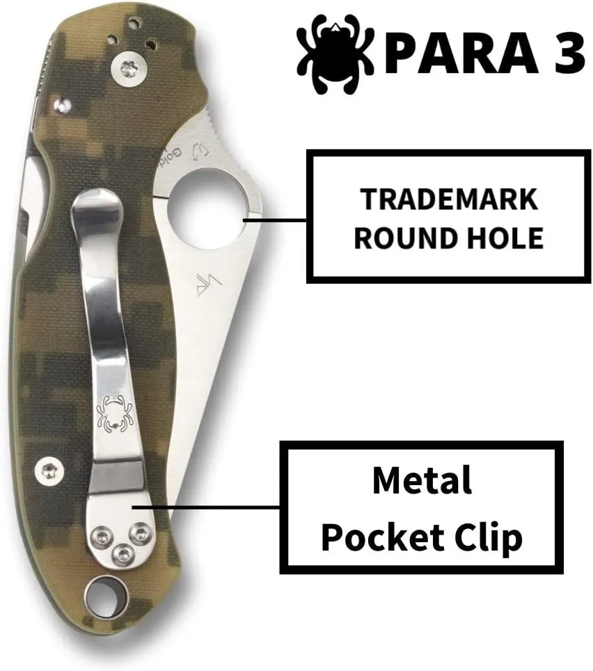 Spyderco Para 3 Digital Camouflage G-10 2.93" Plain Edge Folding Pocket Knife (C223GPCMO)