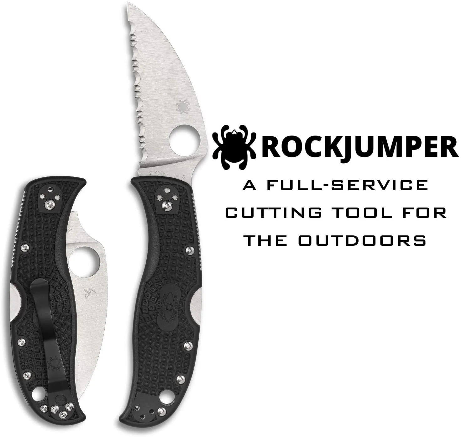 Spyderco RockJumper Lightweight SerratedEdge Folding Knife with 3.08" VG-10 Steel Wharncliffe Blade and Black Handle (C254SBK)