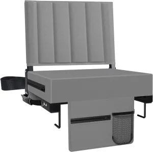 Stadium Seat for Bleachers with Back Support and Cushion, Bleacher Seats with Shoulder Strap and Cup Holder, Padded Portable Folding Comfort Stadium Chair, for Sports Events, Grey (1pcs)