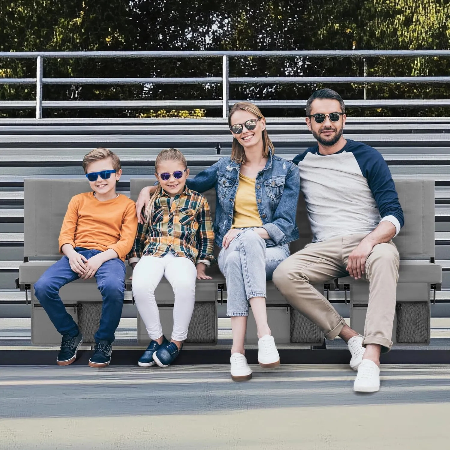 Stadium Seat for Bleachers with Back Support and Cushion, Bleacher Seats with Shoulder Strap and Cup Holder, Padded Portable Folding Comfort Stadium Chair, for Sports Events, Grey (1pcs)